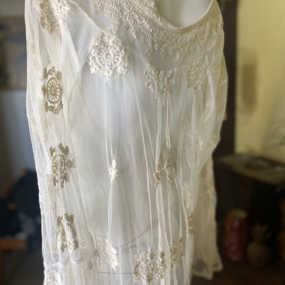 Ladies lace Floral boho shabby chic beach poolside vacation blouse tunic coverup - Picture 7 of 7